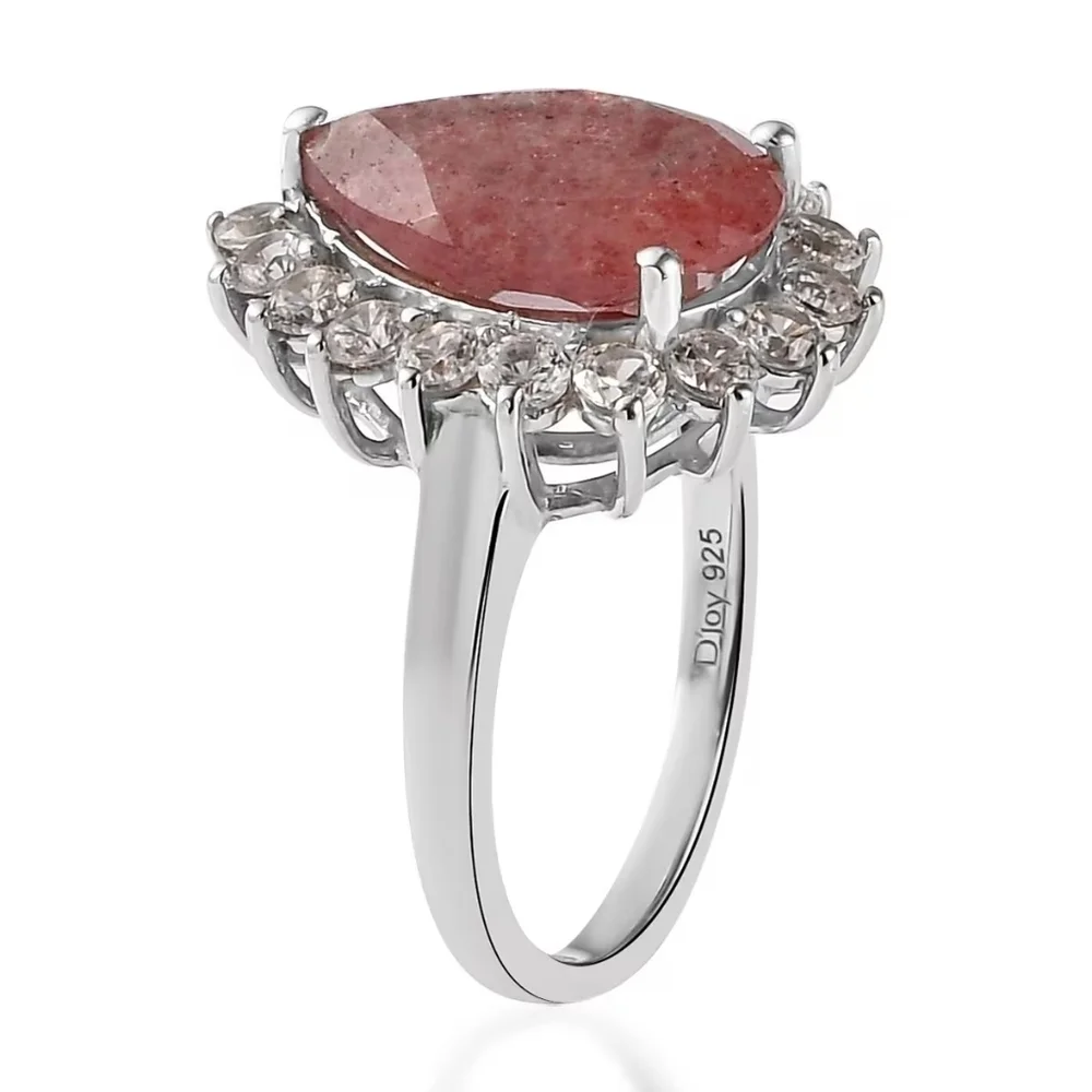Tanzanian Natronite & White Zircon Halo Ring in 925 Sterling Silver